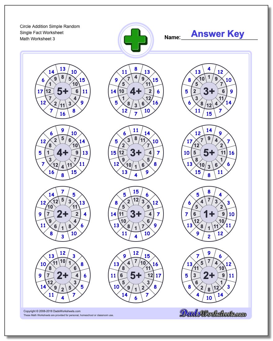 Circle Addition Simple Random Single Fact Worksheet