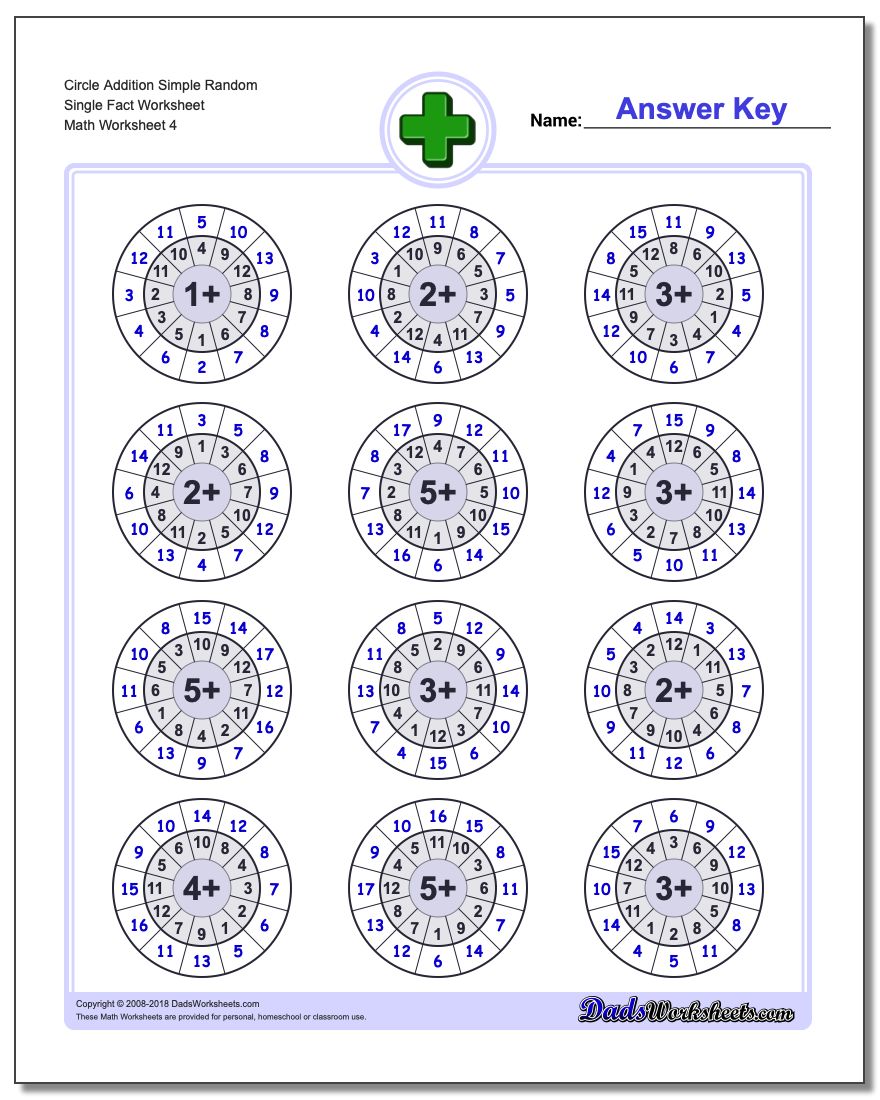 Circle Addition Simple Random Single Fact Worksheet
