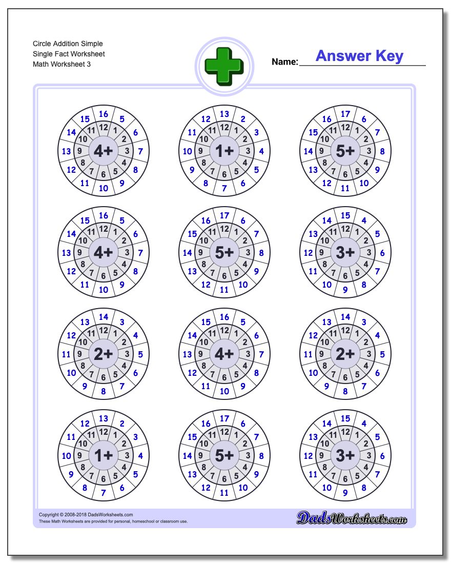 Circle Addition Simple Single Fact Worksheet