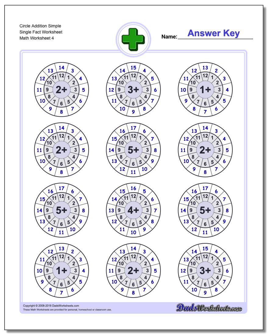 Circle Addition Simple Single Fact Worksheet