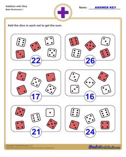 Dice Addition Worksheet Version 1