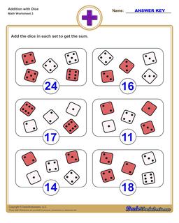 Dice Addition Worksheet Version 3