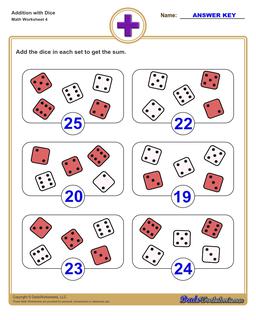 Dice Addition Worksheet Version 4