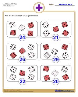 Dice Addition Worksheet Version 6