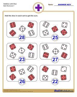 Dice Addition Worksheet Version 7