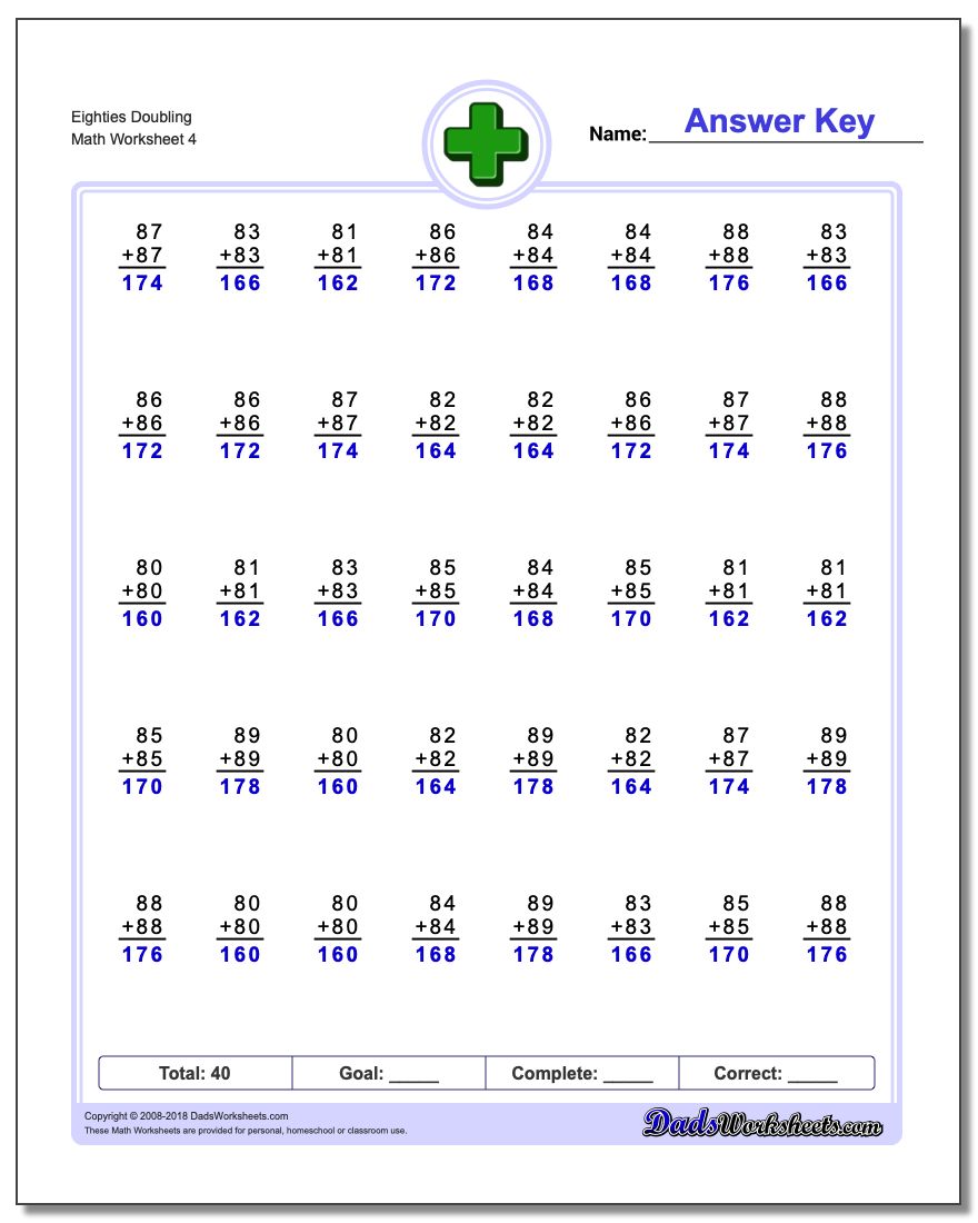 Eighties Doubling Worksheet