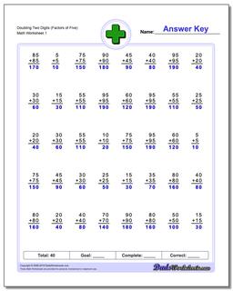 Doubling Two Digits (Factors of Five) Addition Worksheet