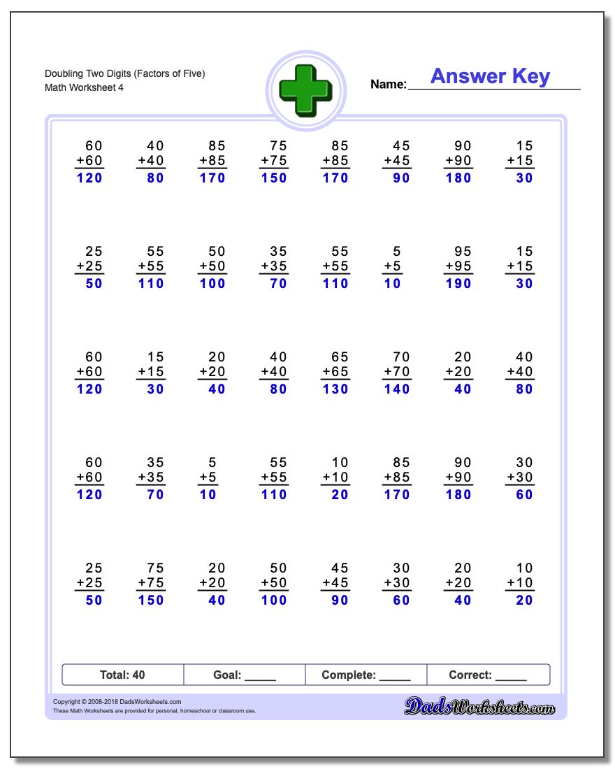 Doubling Two Digits (Factors of Five) Worksheet
