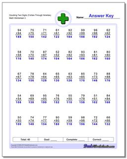 Doubling Two Digits (Forties Through Nineties) Worksheet