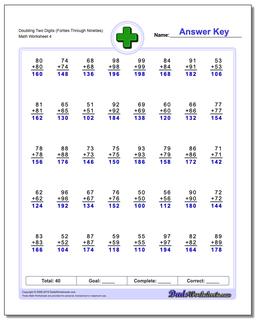 Doubling Two Digits (Forties Through Nineties) Worksheet