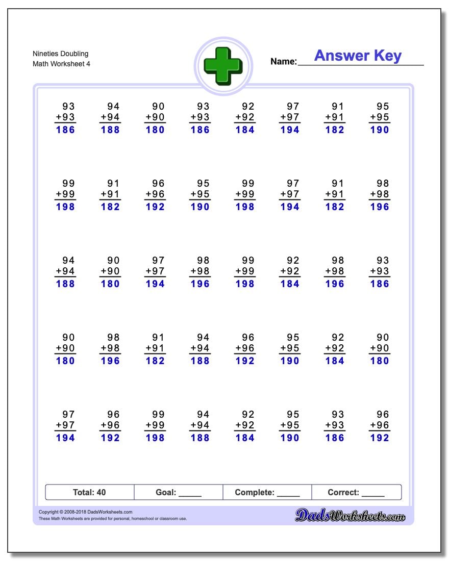 Nineties Doubling Worksheet