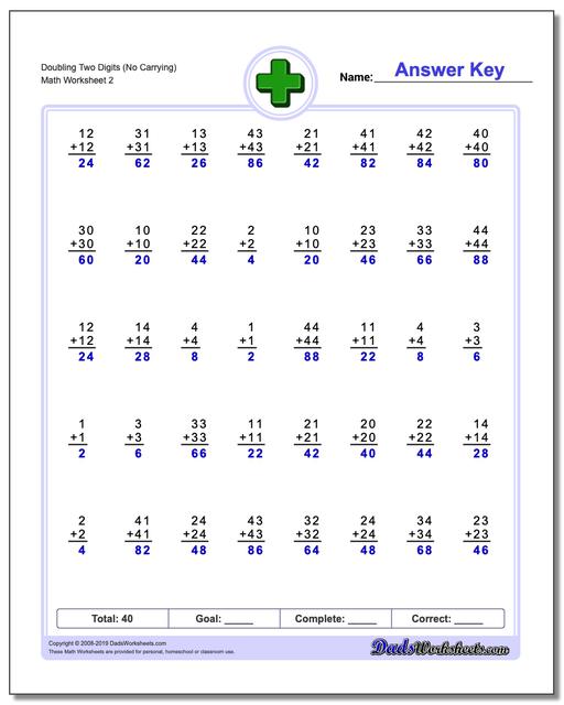 addition worksheets doubling addition