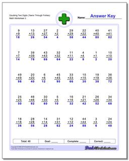 Doubling Two Digits (Teens Through Forties) Worksheet