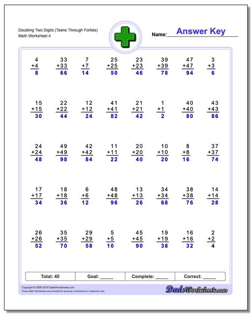 addition worksheets doubling addition