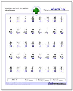 Doubling Two Digits (Teens Through Forties) Worksheet