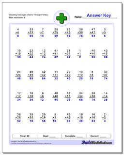 Doubling Two Digits (Teens Through Forties) Worksheet