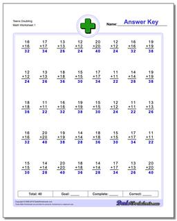 Teens Doubling Addition Worksheet