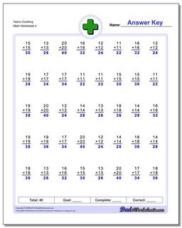 Teens Doubling /worksheets/addition.html Worksheet