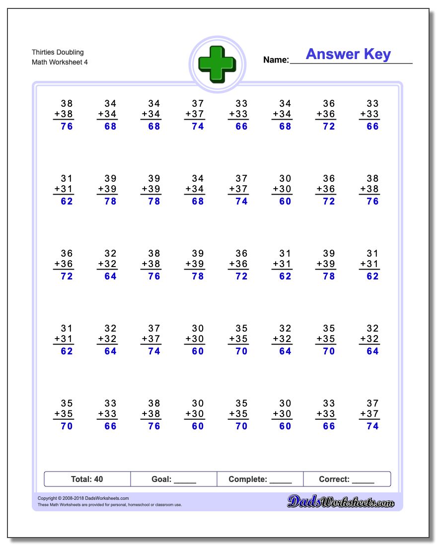Thirties Doubling Worksheet