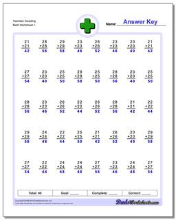 Twenties Doubling Addition Worksheet