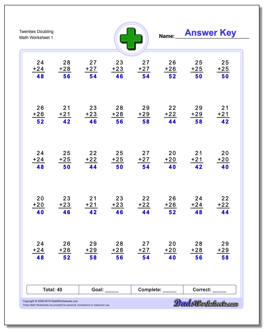 worksheet Adding Doubles adding near doubles worksheets and algebra printable venn diagram in word great than doubling twenties v1 worksheetshtml