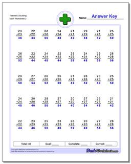 Twenties Doubling /worksheets/addition.html Worksheet