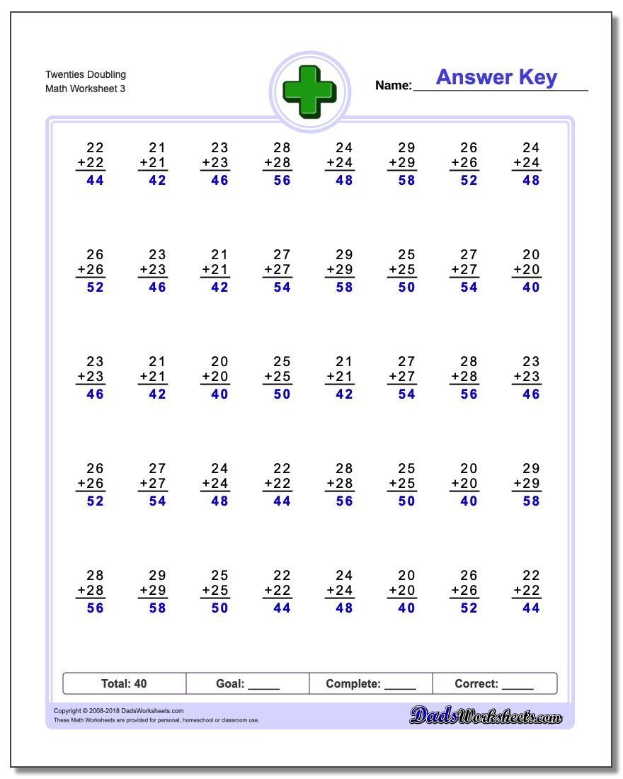 Twenties Doubling Worksheet