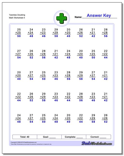 addition worksheets doubling addition
