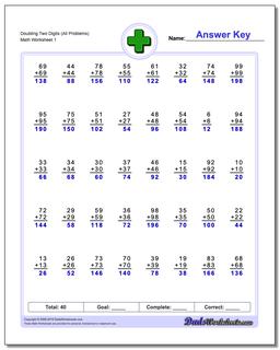 Doubling Two Digits (All Problems) Addition Worksheet