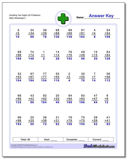 addition worksheets doubling addition