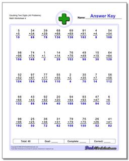 Doubling Two Digits (All Problems Worksheet)