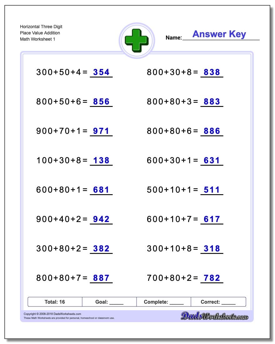 Place Value Addition Worksheets