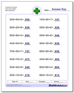 Horizontal Three Digit Place Value Addition Worksheet /worksheets/addition.html