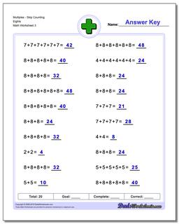 MultiplesSkip Counting Eights Worksheet