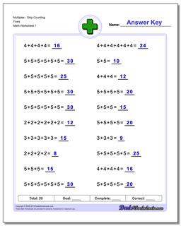 MultiplesSkip Counting Fives Addition Worksheet