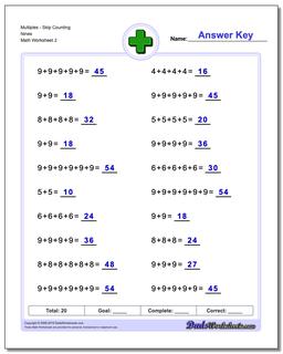 MultiplesSkip Counting Nines /worksheets/addition.html Worksheet