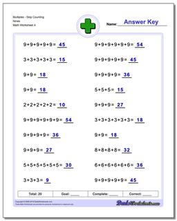 MultiplesSkip Counting Nines Worksheet