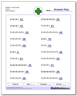 MultiplesSkip Counting Sevens Addition Worksheet