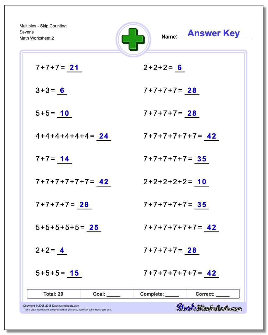 MultiplesSkip Counting Sevens www.dadsworksheets.com/worksheets/addition.html Worksheet