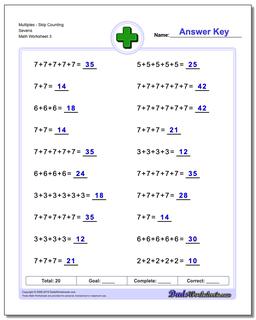 MultiplesSkip Counting Sevens Worksheet