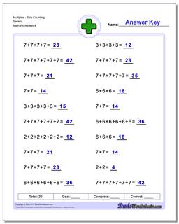 MultiplesSkip Counting Sevens Worksheet