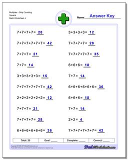 MultiplesSkip Counting Sevens Worksheet