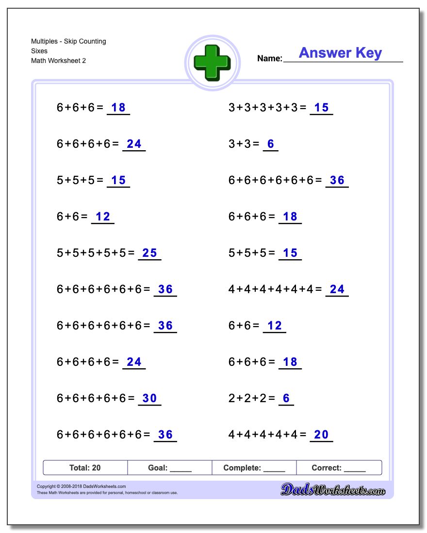 MultiplesSkip Counting Sixes www.dadsworksheets.com/worksheets/addition.html Worksheet