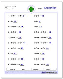 MultiplesSkip Counting Sixes Worksheet