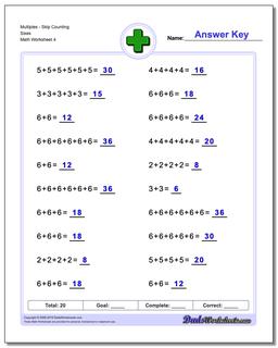 MultiplesSkip Counting Sixes Worksheet