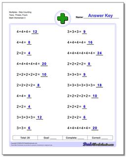 MultiplesSkip Counting Twos, Threes, Fours Worksheet