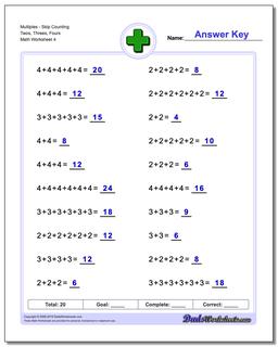 MultiplesSkip Counting Twos, Threes, Fours Worksheet