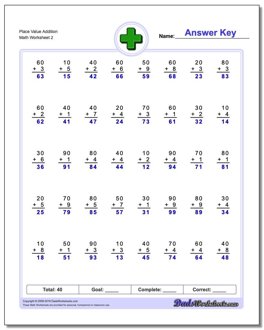 Place Value Addition Worksheets