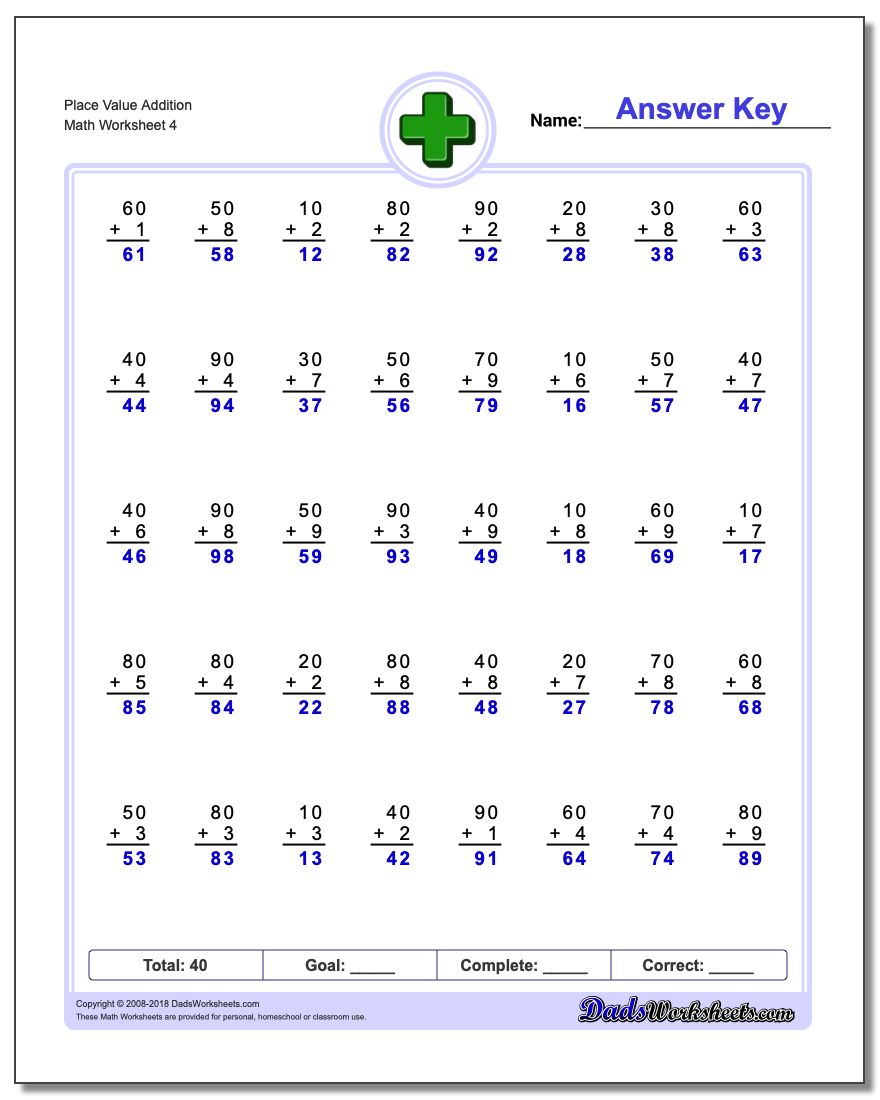 Place Value Addition Worksheets