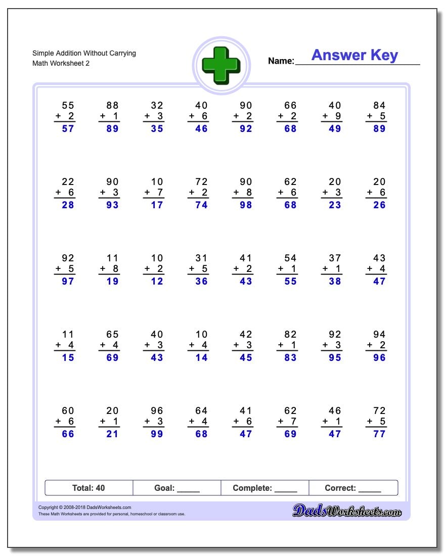 Addition Without Regrouping Worksheets